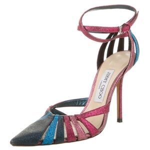 Jimmy Choo Travis Strappy Glitter Pump size 7.5 rainbow glitter color bling